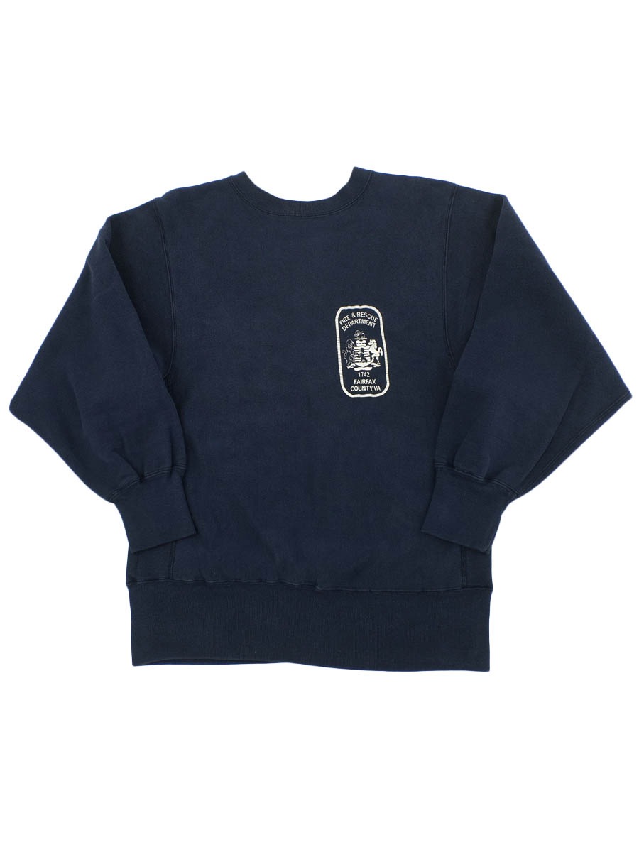 80's プリントタグ チャンピオンRW ''FIRE & RESCUE DEPARTMENT'' ネイビー 表記(L)