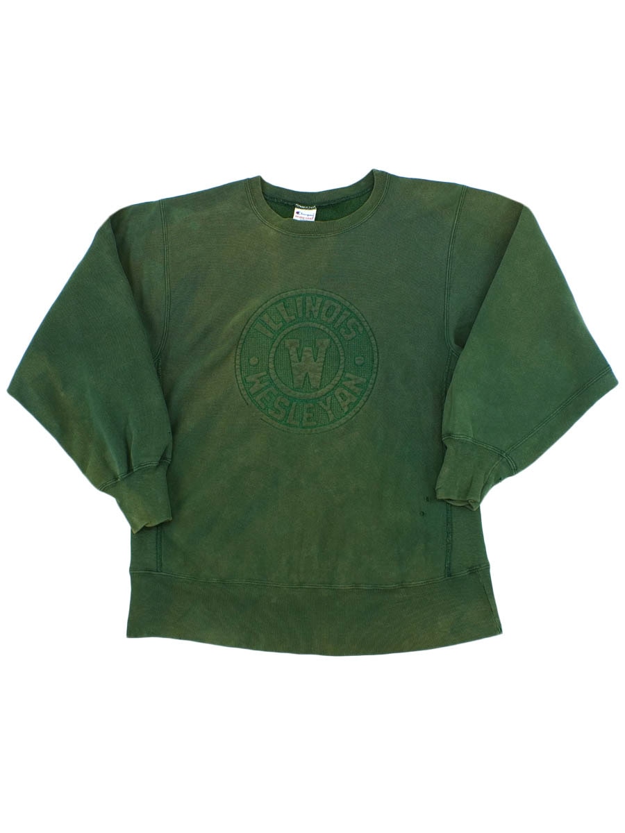 90's 刺繍タグ チャンピオンRW ''ILLINOIS WESLEYAN'' 刺繍ロゴ グリーン 表記(L) USA製