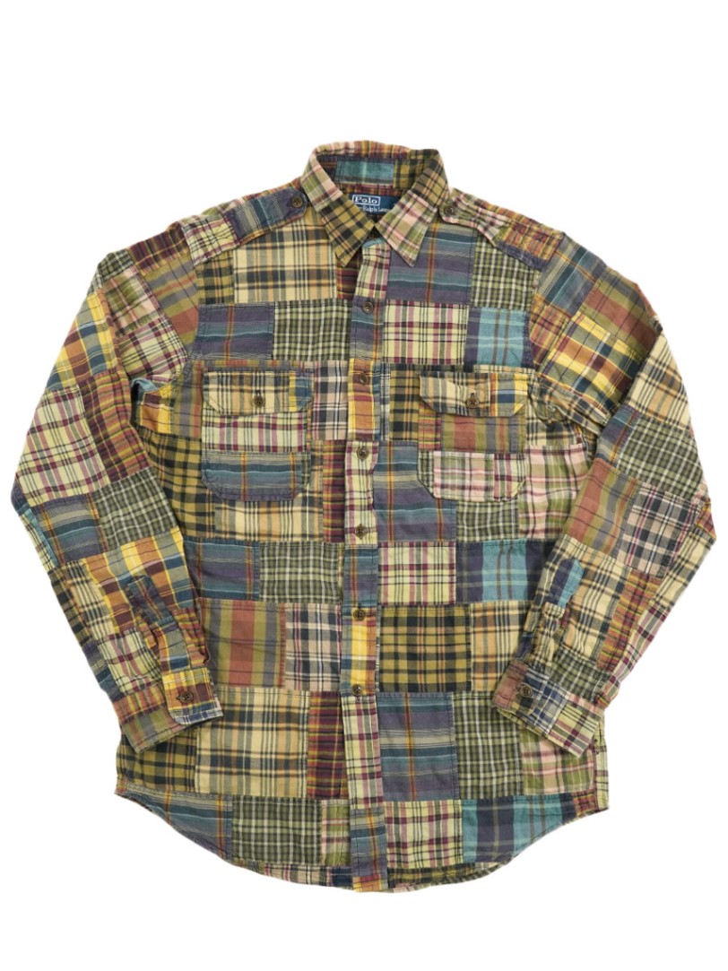 ラルフローレン 100%コットン 多色マドラスチェック ロングスリーブシャツ 表記(M)