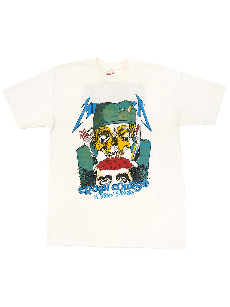 80's REBEL METALLICA ''Crash Course In Brain Surgery'' 両面プリント Tシャツ ホワイト 表記(XL) USA製