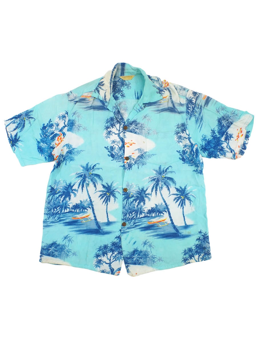 50's Alii Lole ループカラー パームツリー柄 ハワイアンシャツ
