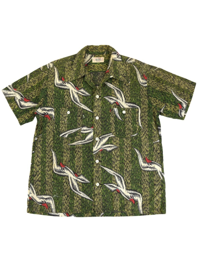 40's Manhattan カモメ柄 ループカラー コットンハワイアンシャツ 表記(15-15 1/2)