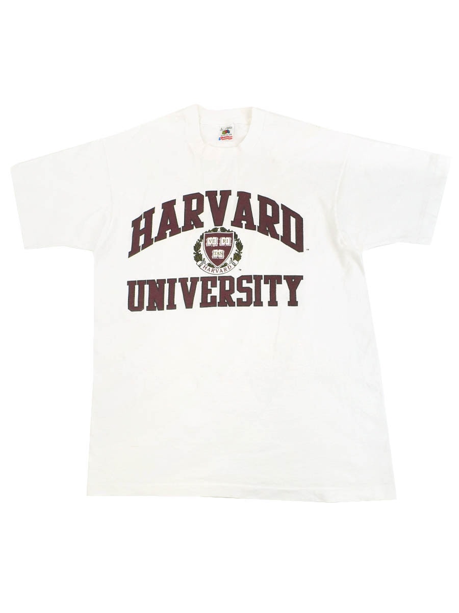 90's FRUIT OF THE LOOM ''HARVARD UNIVERSITY'' 3段プリントTシャツ 白 表記(L) USA製