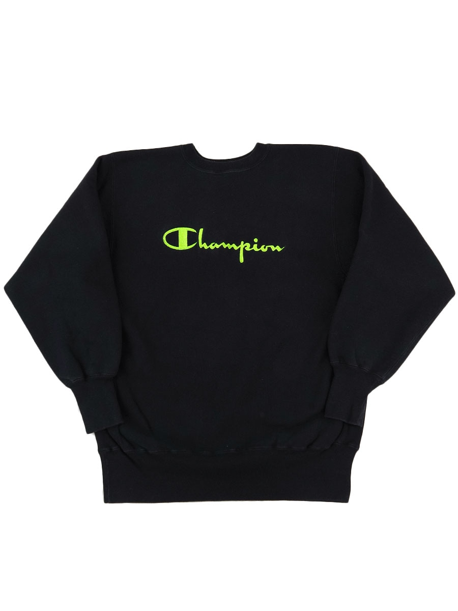 90's 刺繍タグ チャンピオンRW スクリプトロゴ刺繍 表記(XL) 黒 USA製