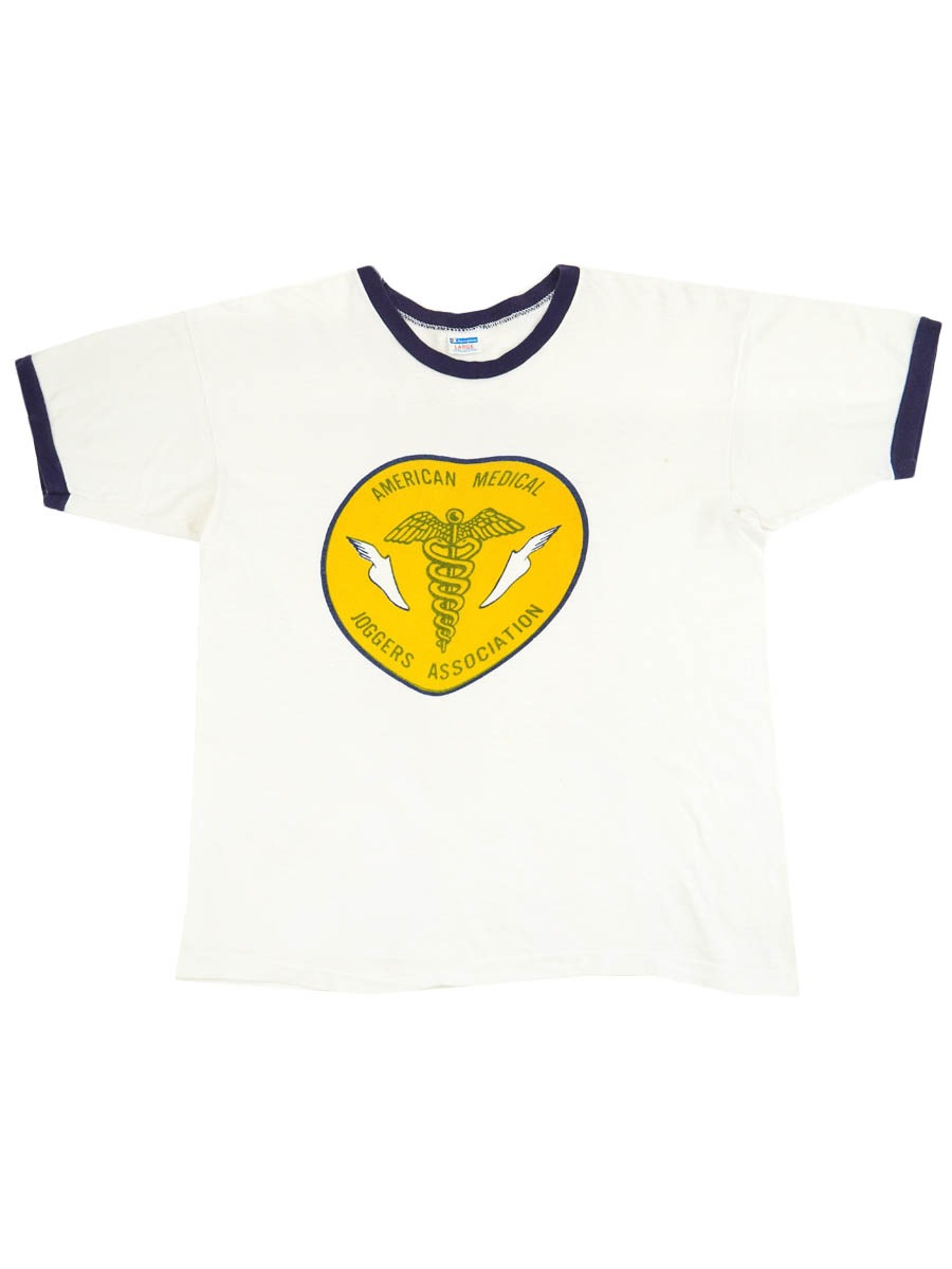 70's バータグ チャンピオン ''AMERICAN MEDICAL JOGGERS ASSOCIATION'' 染み込み リンガーTシャツ 表記(L)