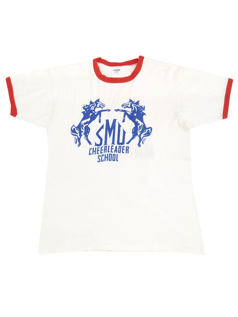 70's バータグ チャンピオン ''SMU CHEERLEADER SCHOOL'' 背面フェルト リンガーTシャツ 表記(L)