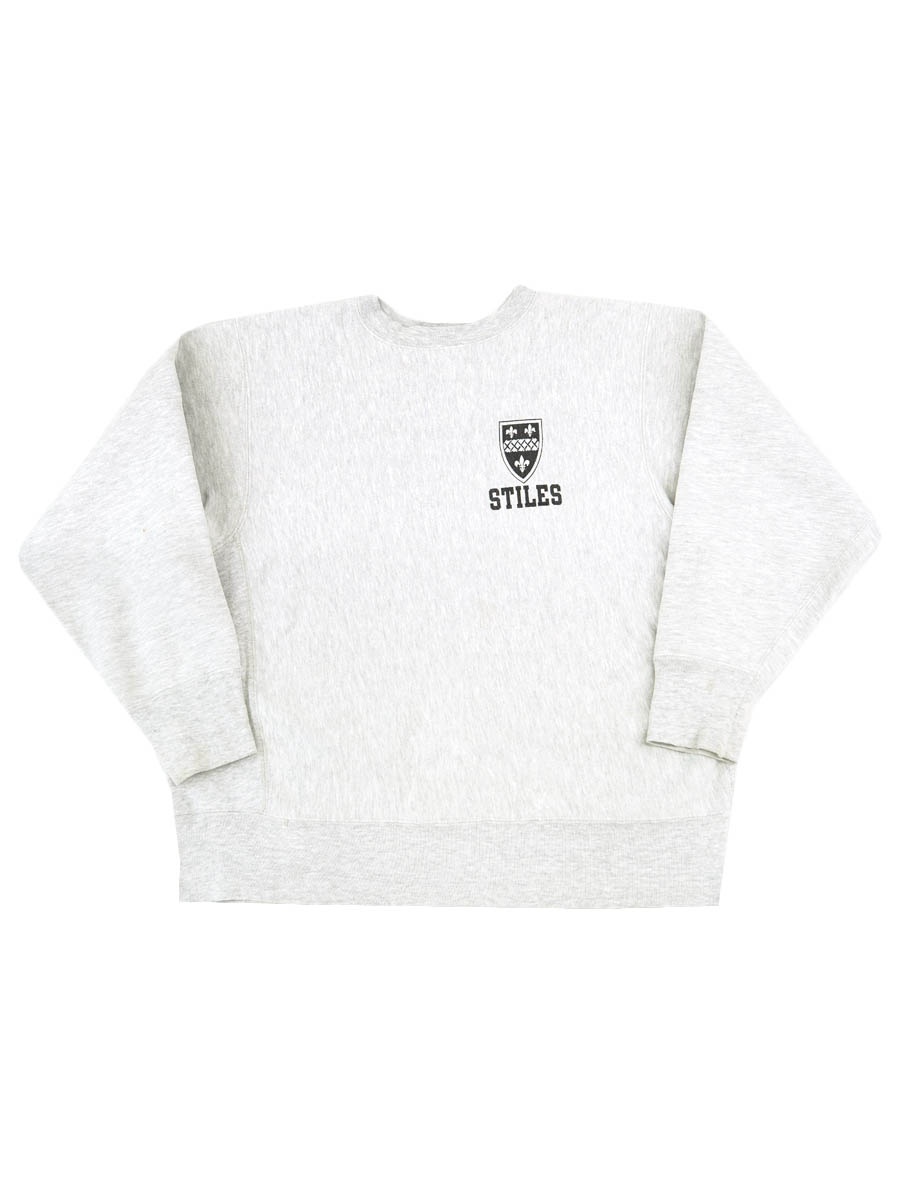 80's プリントタグ チャンピオンRW ''STILES'' 黒染み込み 表記(XL