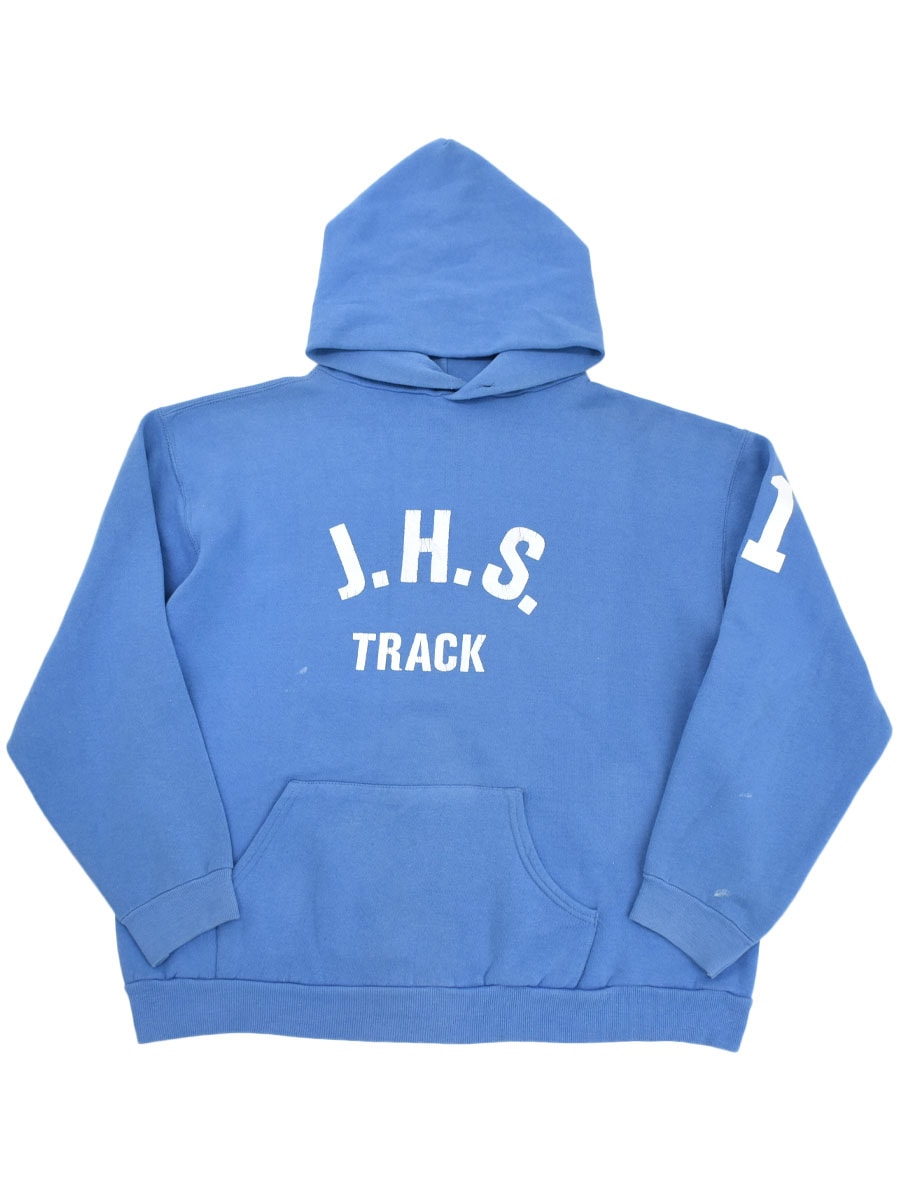 80's～ RUSSELL ATHLETIC ''J.H.S. TRACK #11'' 袖プリント入り スウェットパーカ ブルー 表記(XL) USA製