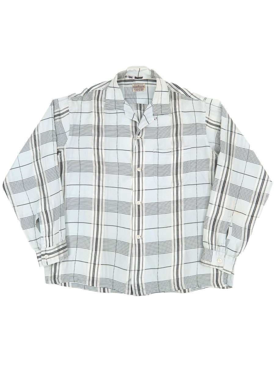 50's PENNEY'S TOWNCRAFT 織チェック ループカラー ロングスリーブシャツ  白黒銀 表記(L)