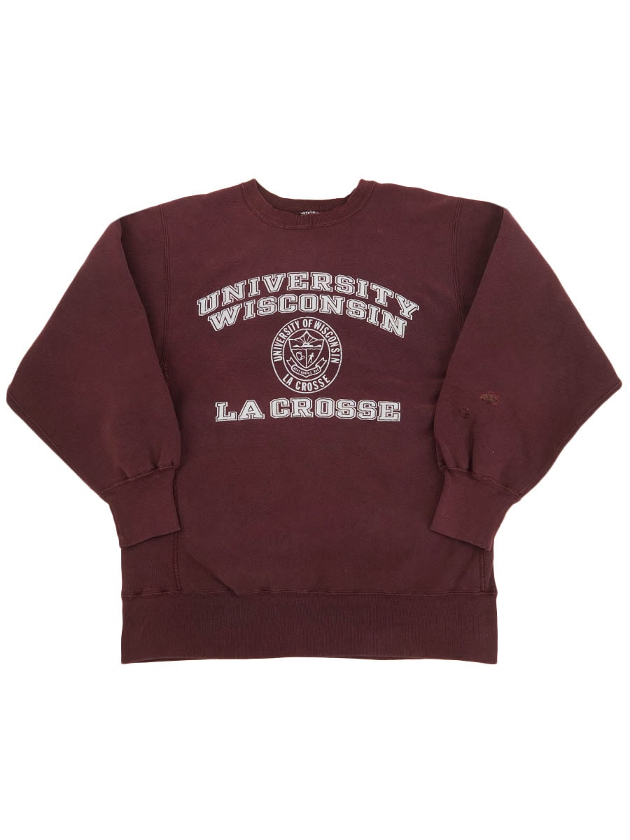 90's 刺繍タグ チャンピオンRW ''UNIVERSITY WISCONSIN LACROSS'' 4段プリント！エンジ 表記(XL) USA製