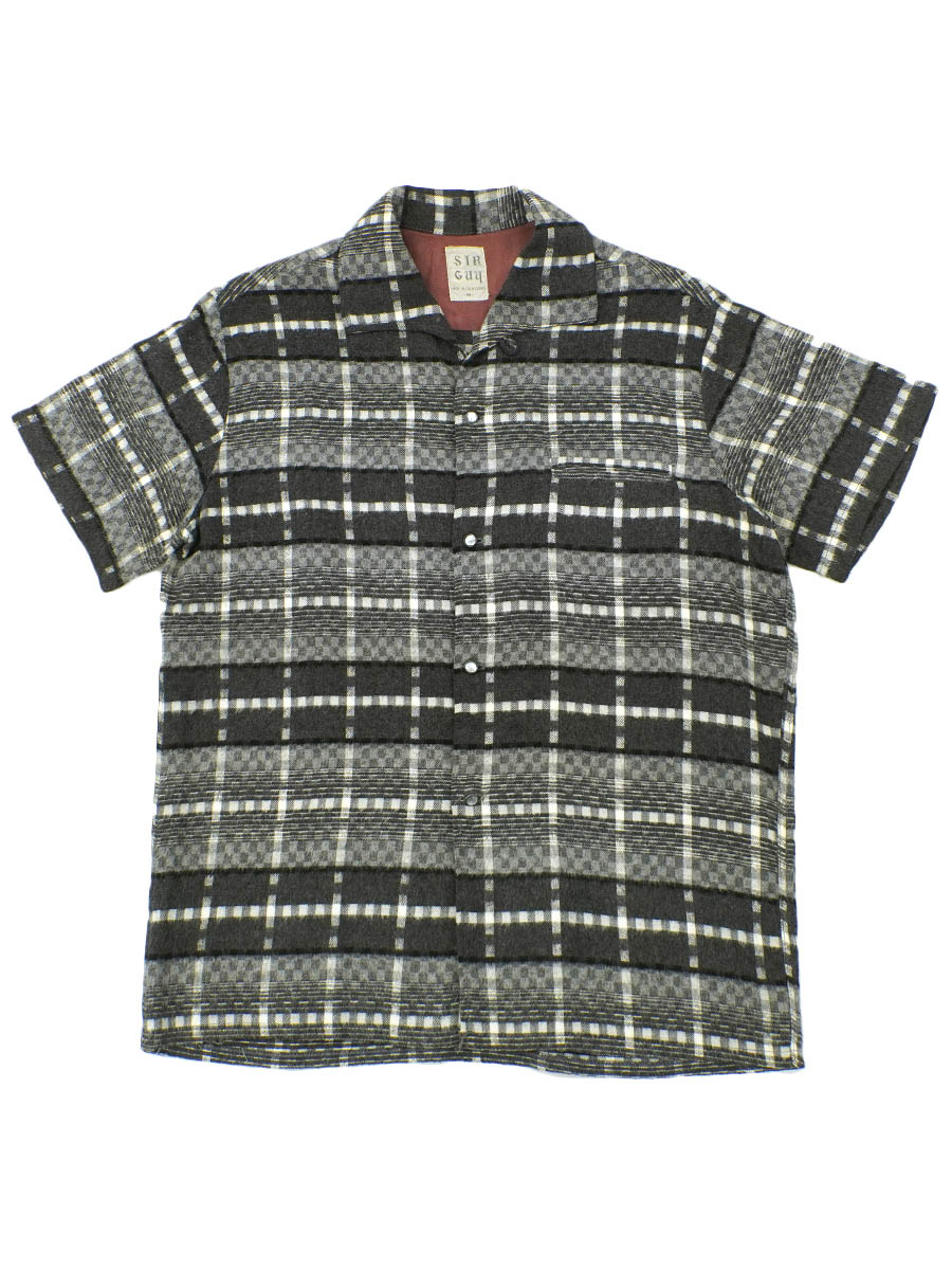 60's SIR GUY イタリアンカラー モザイク柄 ウール半袖シャツ 表記(M)