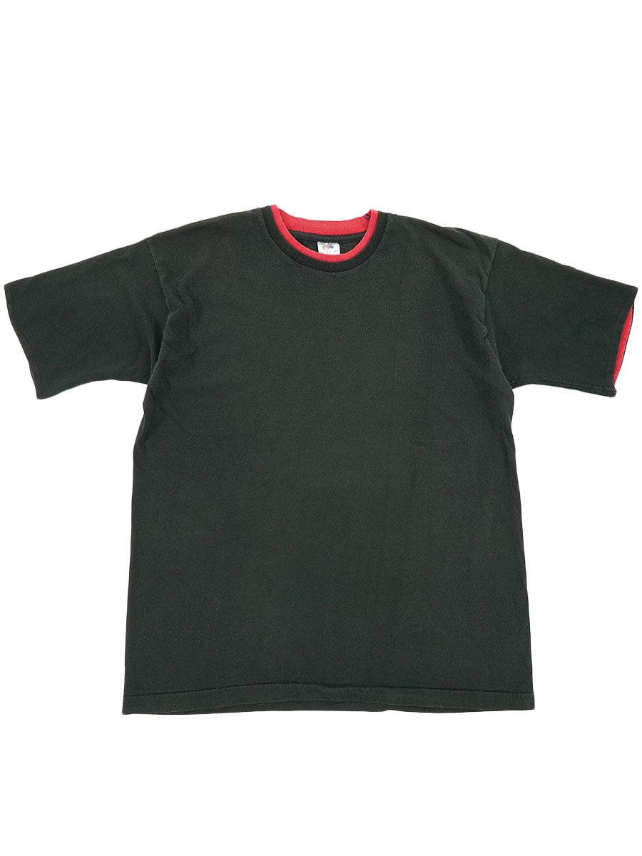 90's FRUITOFTHELOOM 2重リブ 袖裏地付き 無地 Tシャツ 黒 表記(L) USA製