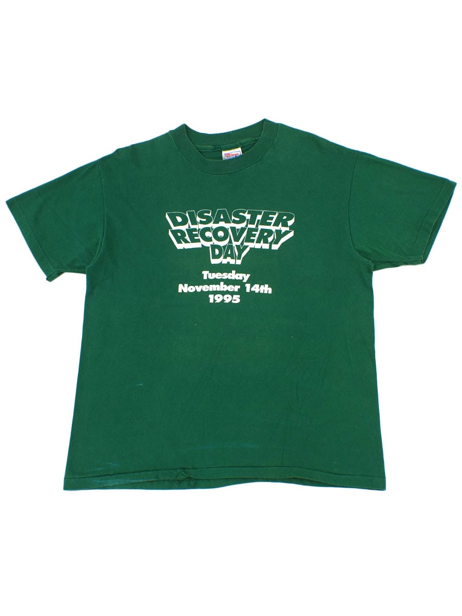 90's Hanes ''DISASTER RECOVERY DAY'' Tシャツ グリーン 表記(L) USA製