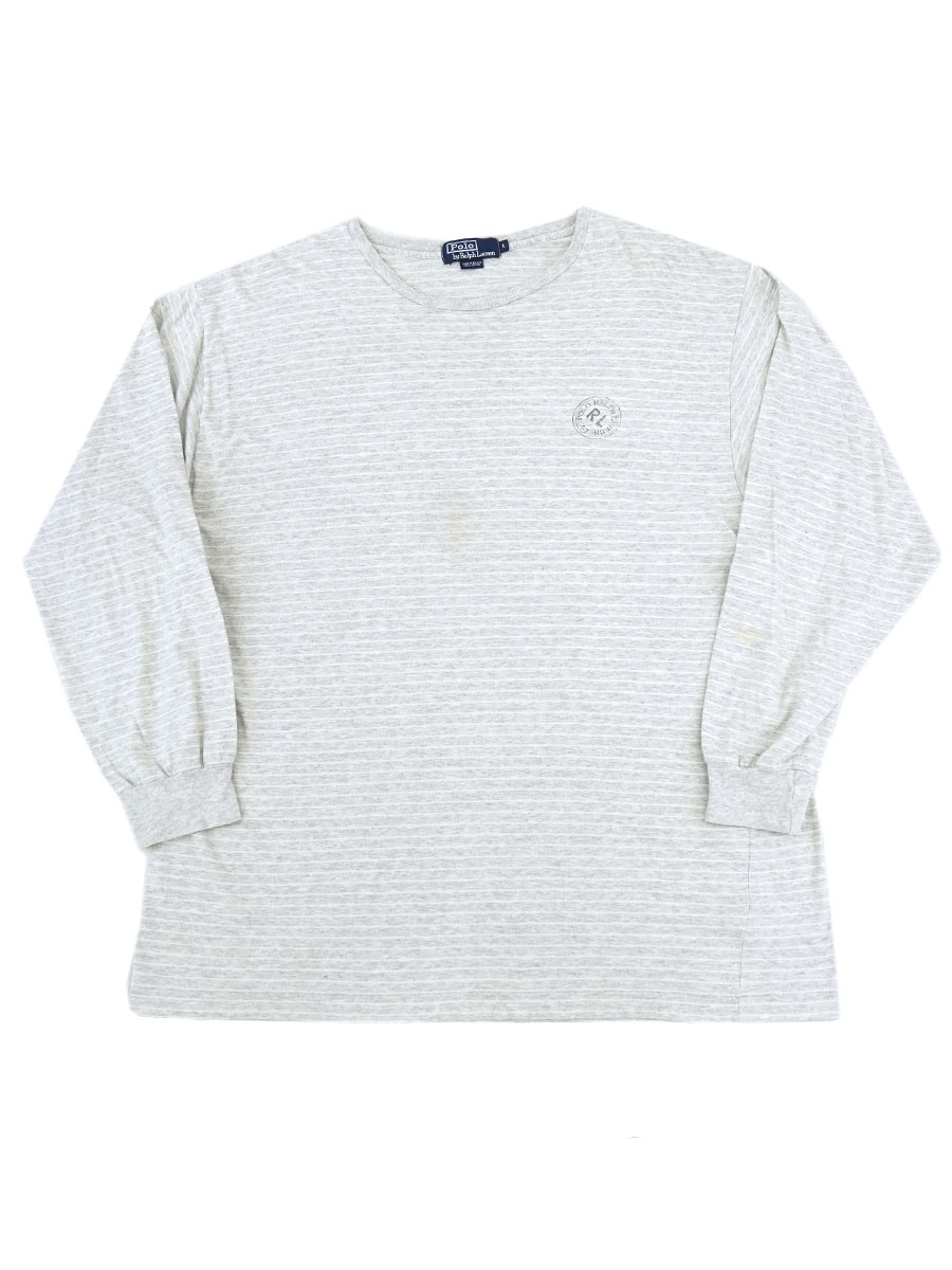 ラルフローレン 細ボーダー 100%コットン ロングスリーブ ロゴTシャツ