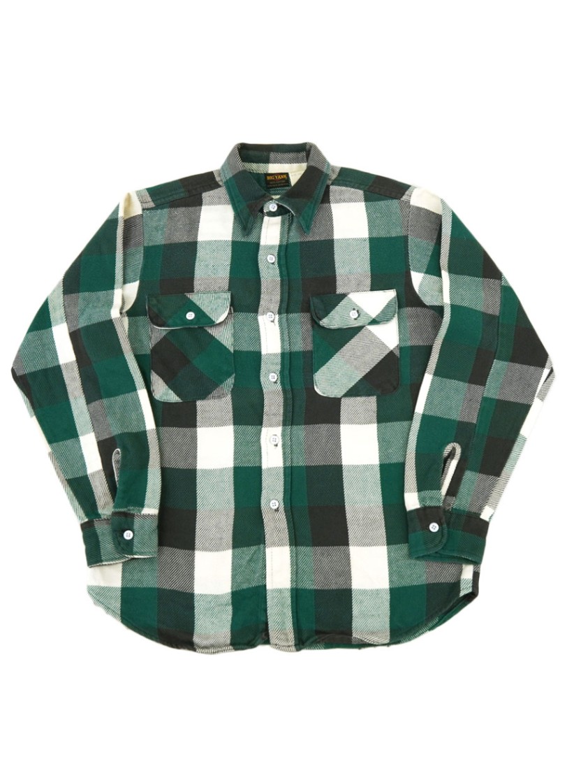70's BIG YANK 緑黒白 ブロックチェック フランネルシャツ 表記(M