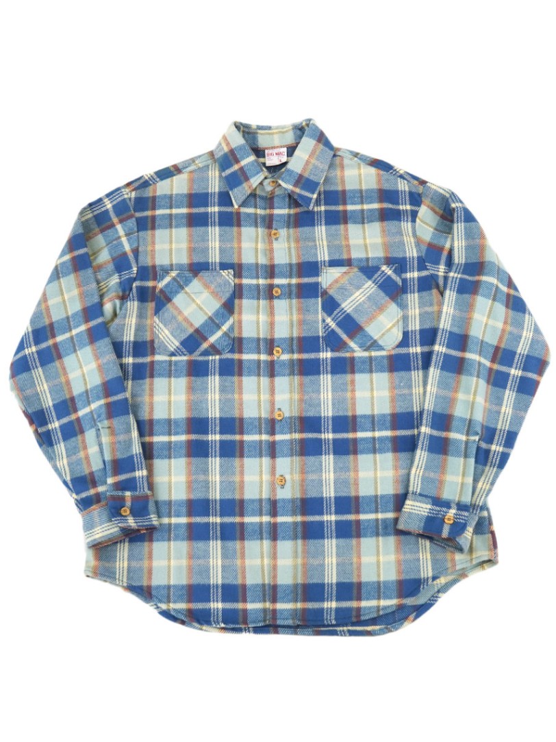 【極上配色】70's BIGMAC チェック ネルシャツ ブルー 単色タグ L 70's 単色タグ BIG MAC ブルーベースチェック フランネルシャツ 表記(L