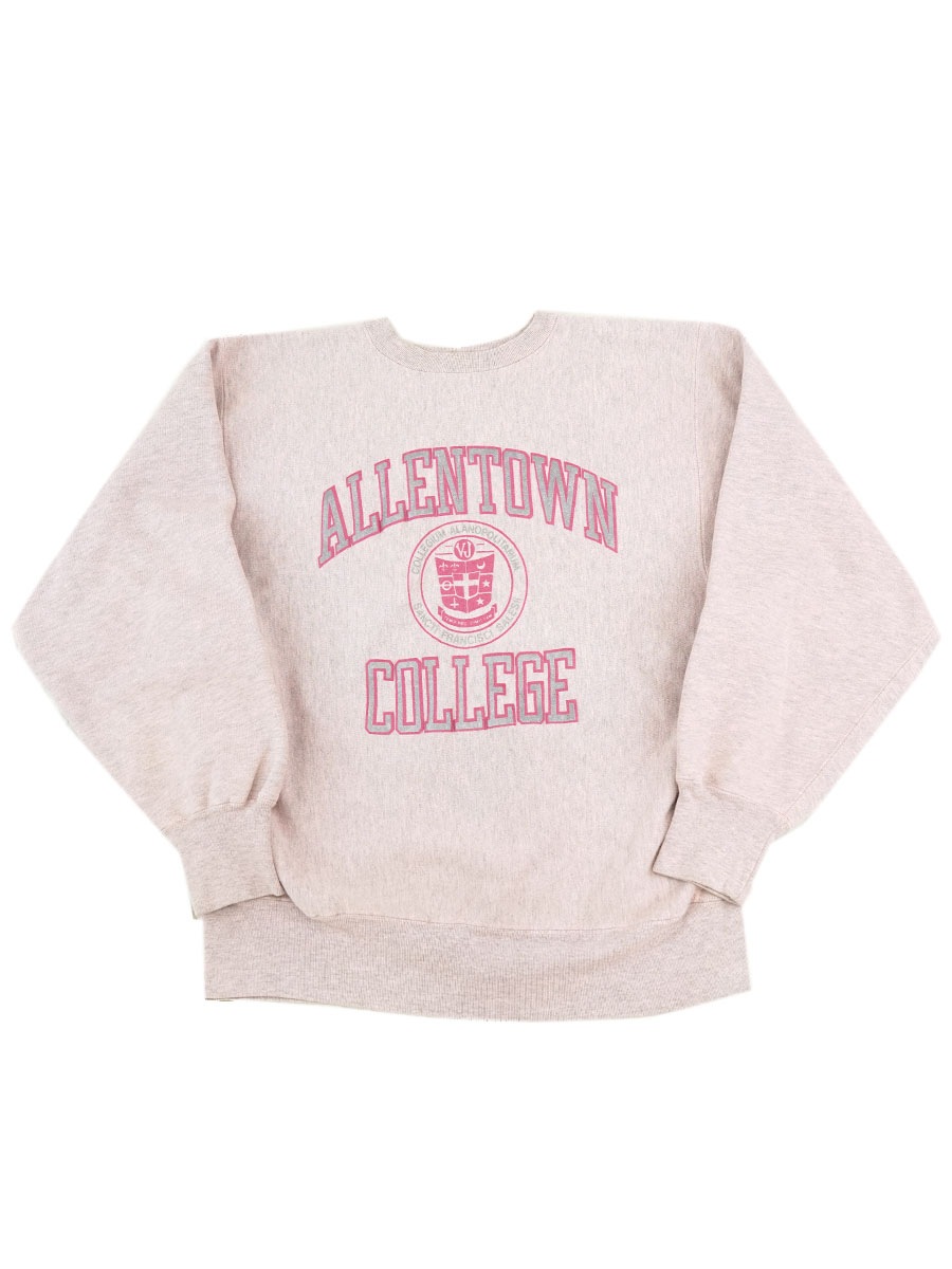 80's プリントタグ チャンピオンRW ''ALLENTOWN COLLEGE'' 3段プリント 表記(XL) 杢ピンク