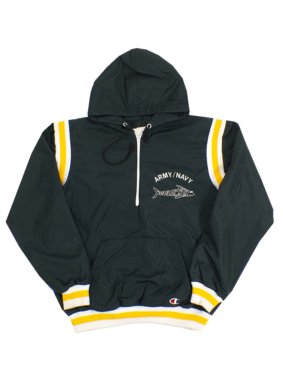 ARMYロゴ入りネイビーのナイロンジャケット 外見至上主義 ヨハン