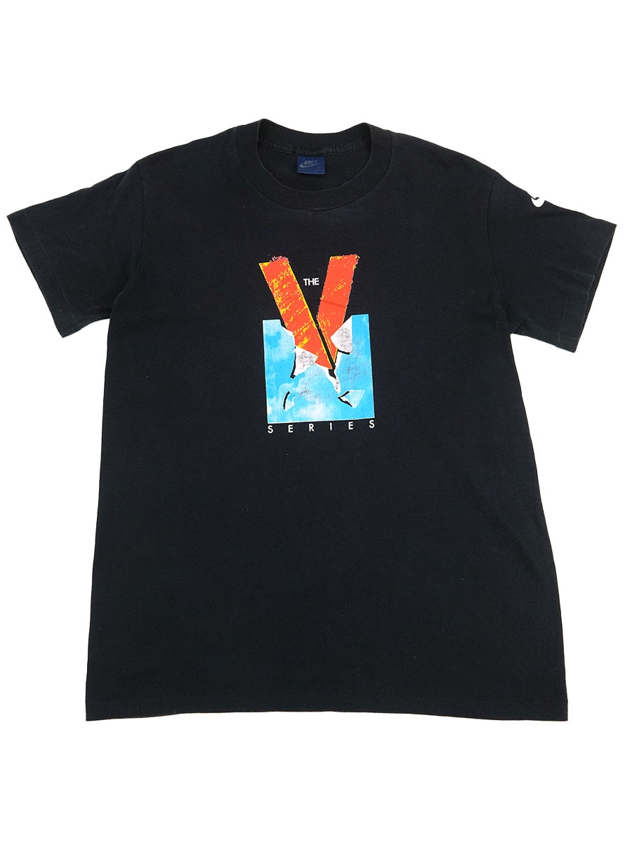 80's 紺タグ NIKE ''THE V SERIES'' 袖プリント Tシャツ ブラック 表記