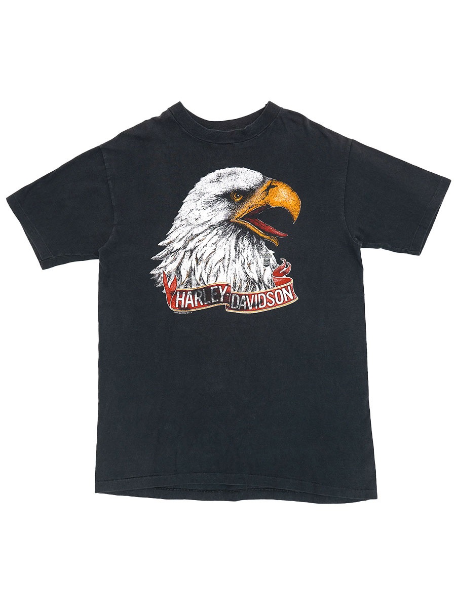80's Hanes HARLEY-DAVISON ''MASON CITY IOWA'' 両面プリントTシャツ ブラック 表記(L) USA製
