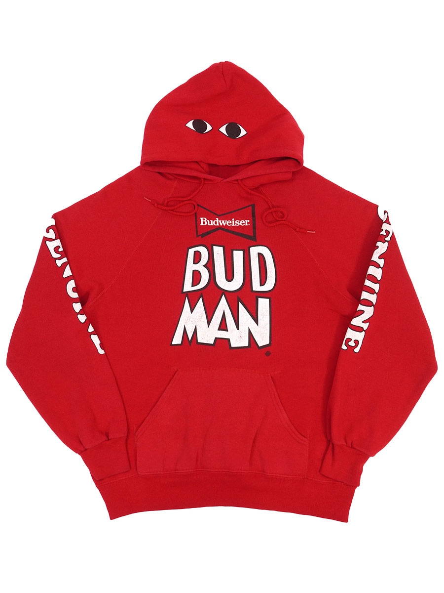 80's BASSETT-WALKER Budweiser ''BUD MAN'' パーカ レッド 実寸(L位