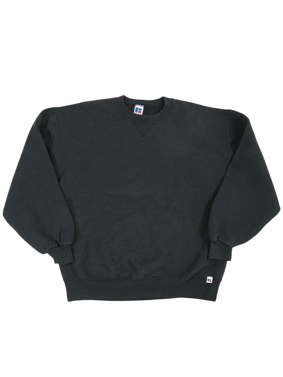 90's RUSSELL ATHLETIC 前V 無地スウェット 黒 表記(L) USA製