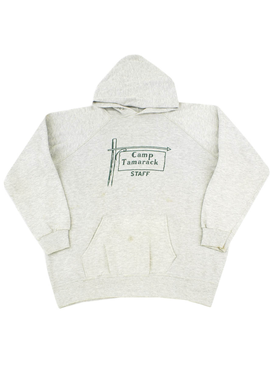 80's トリコタグ チャンピオン ''Camp Tamarack STAFF'' 染み込み スウェットパーカ グレー 表記(XL)
