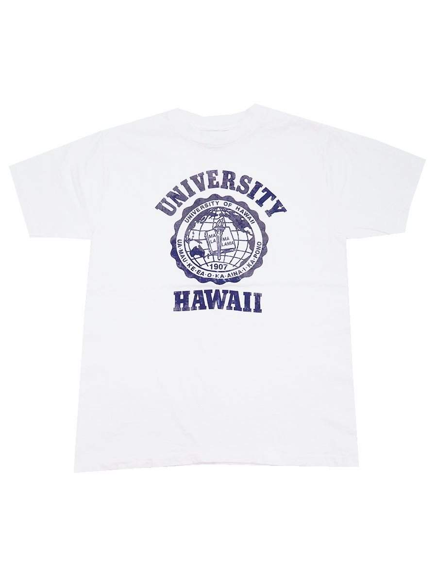 90's Velva Sheen ''UNIVERSITY HAWAII'' 3段フロッキープリントTシャツ ホワイト 表記(M) USA製