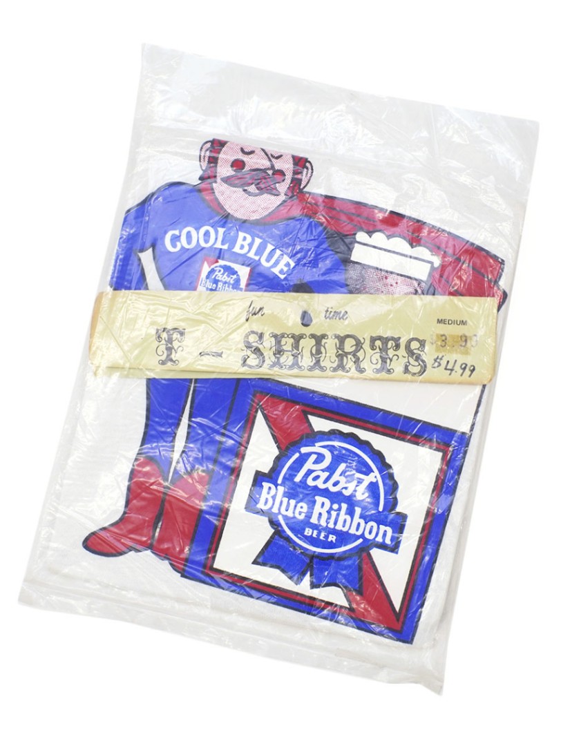 70's Hane ''Pabst Blue Ribbon Beer'' 100％コットン Tシャツ 白 表記(M) USA製 袋付きDEAD