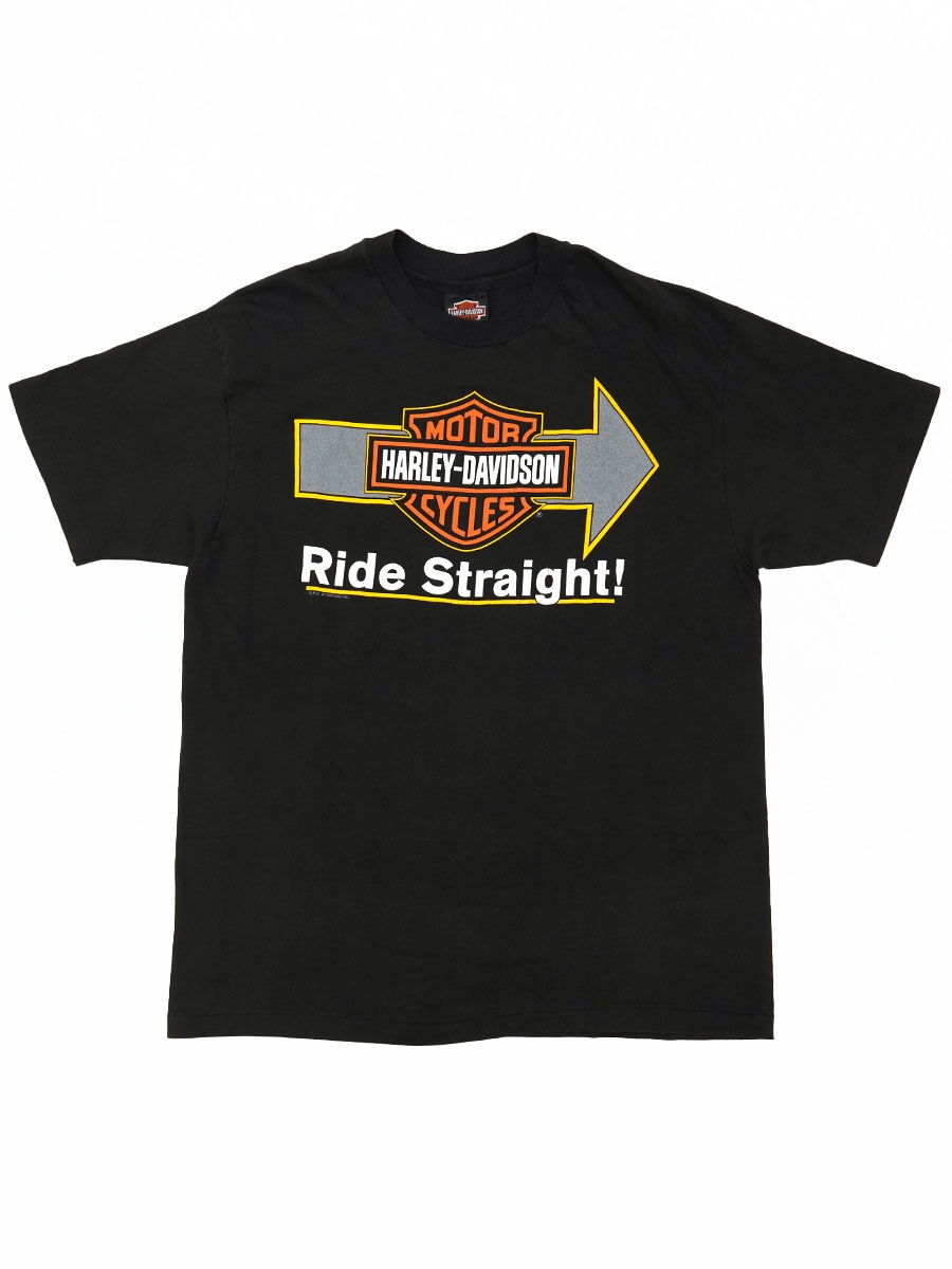 90's HARLEY-DAVISON ''Ride Straight!'' 両面プリント Tシャツ ブラック 表記(L) USA製