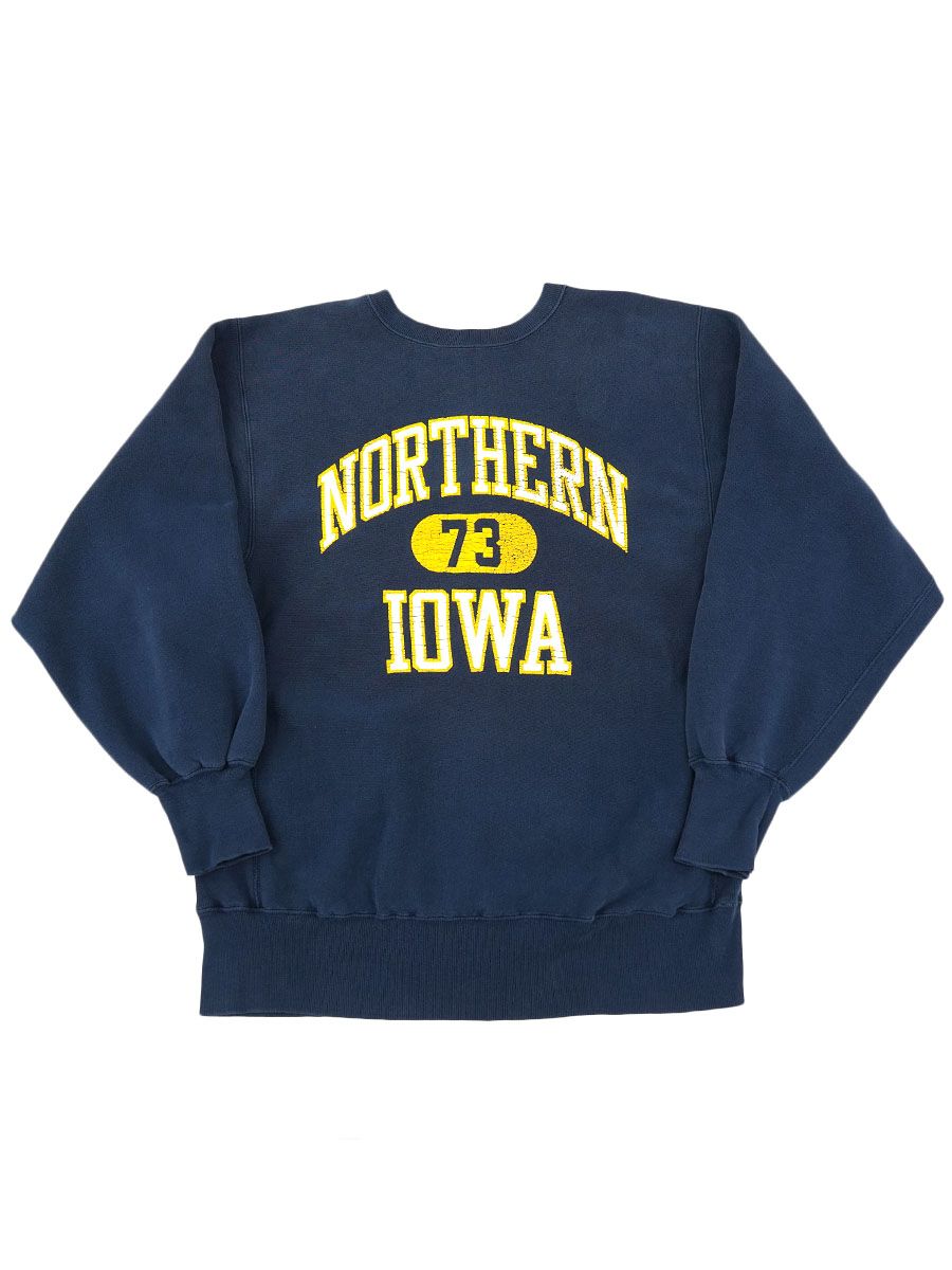 90's 刺繍タグ チャンピオンRW ''NORTHERN IOWA'' 3段プリント 表記(XL) ネイビー USA製