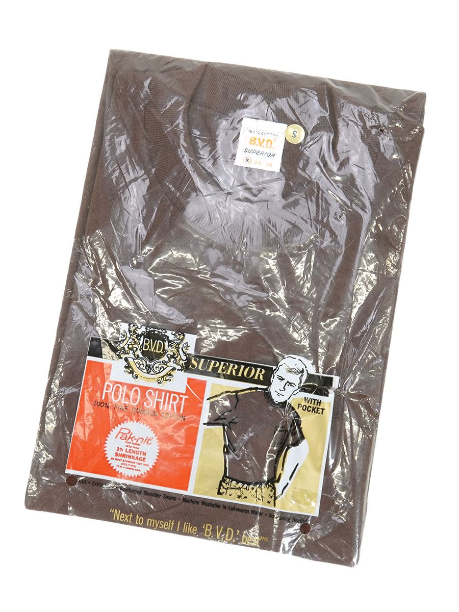 60's～ B.V.D. 無地ブラウン 100%コットン ポケットTシャツ 表記(S