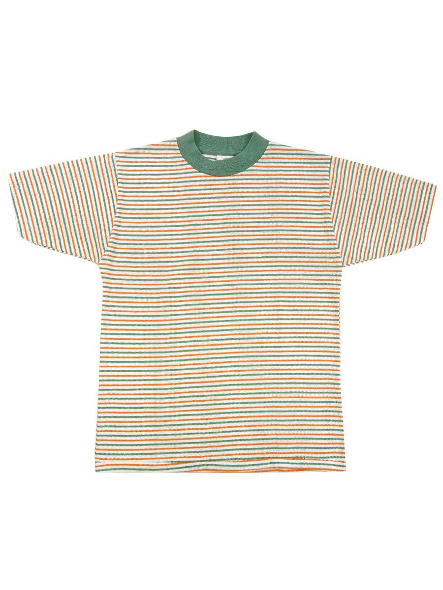 70's Pan Knit 緑橙白 好配色ボーダー 鹿の子Tシャツ 表記(M)