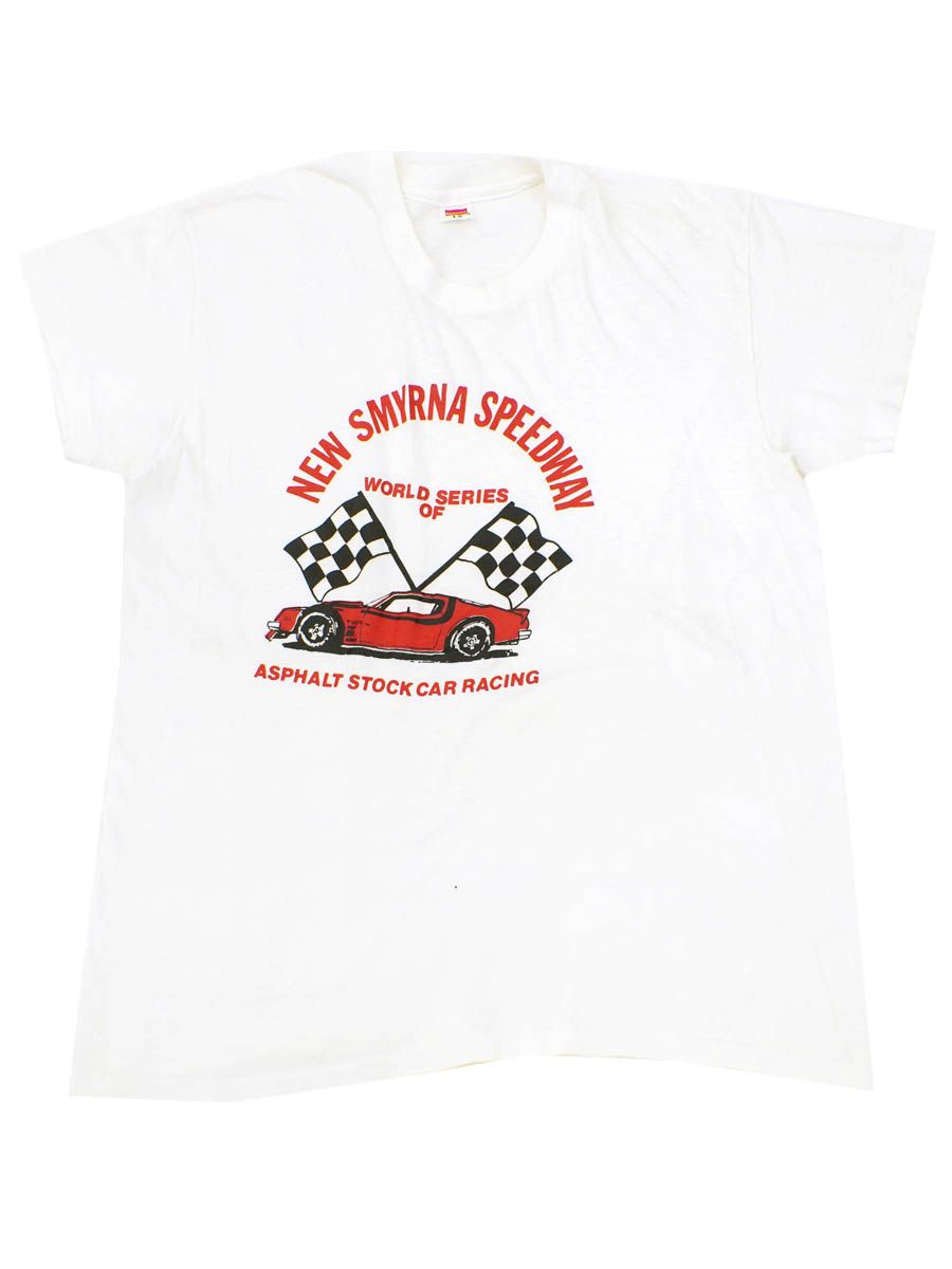 70's Hanes ''NEW SMYRNA SPEEDWAY'' 100%コットンＴシャツ 表記(L)