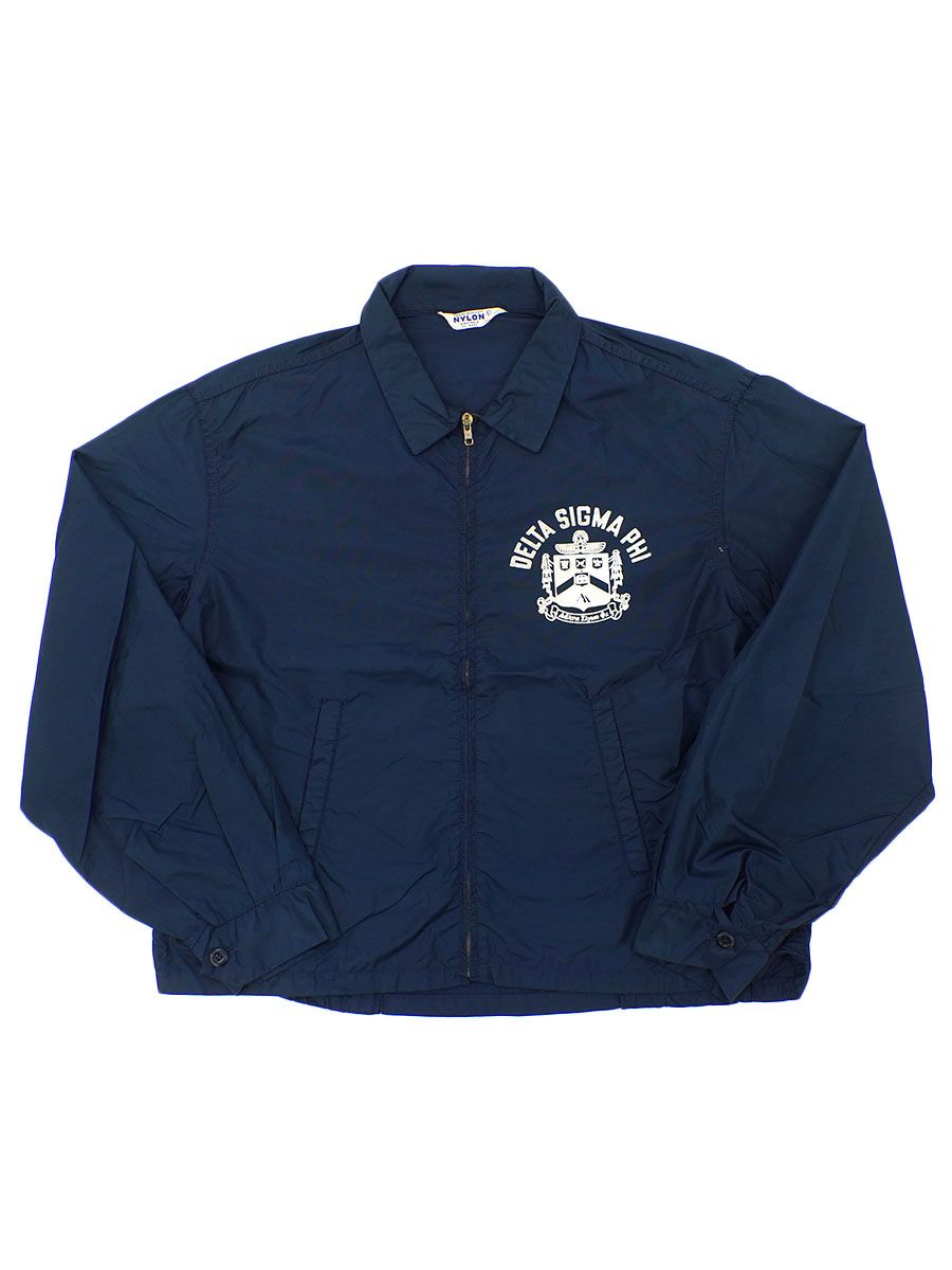 60's ''DELTA SIGMA PHI'' フルジップ ナイロンジャケット ネイビー 表記(L)
