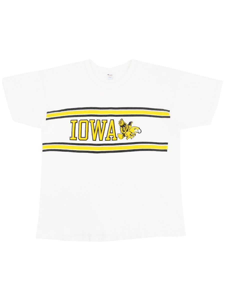80's トリコタグ チャンピオン ''IOWA'' 染み込みプリント Tシャツ ホワイト 表記(XL) USA製
