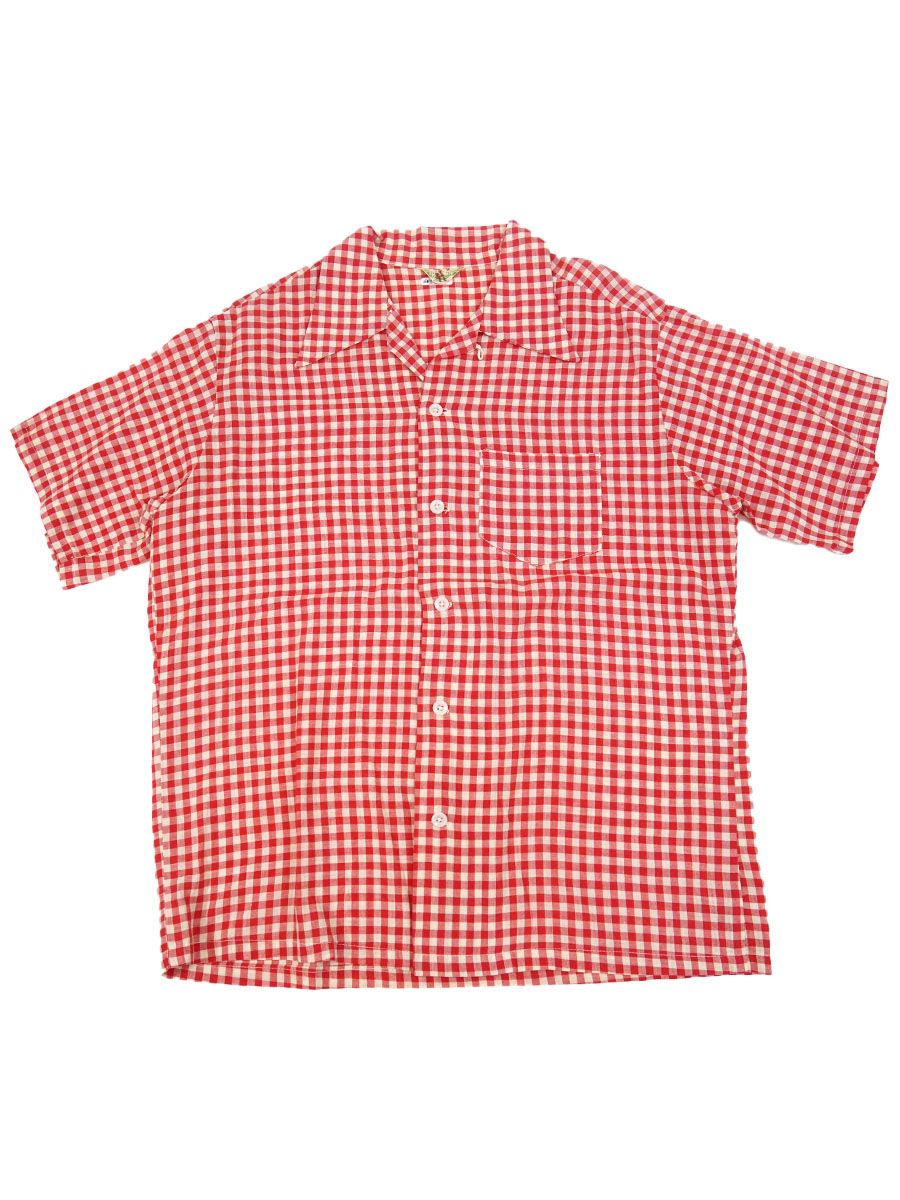50's ギンガムチェック柄 ループカラー ショートスリーブシャツ 表記(L) USA製