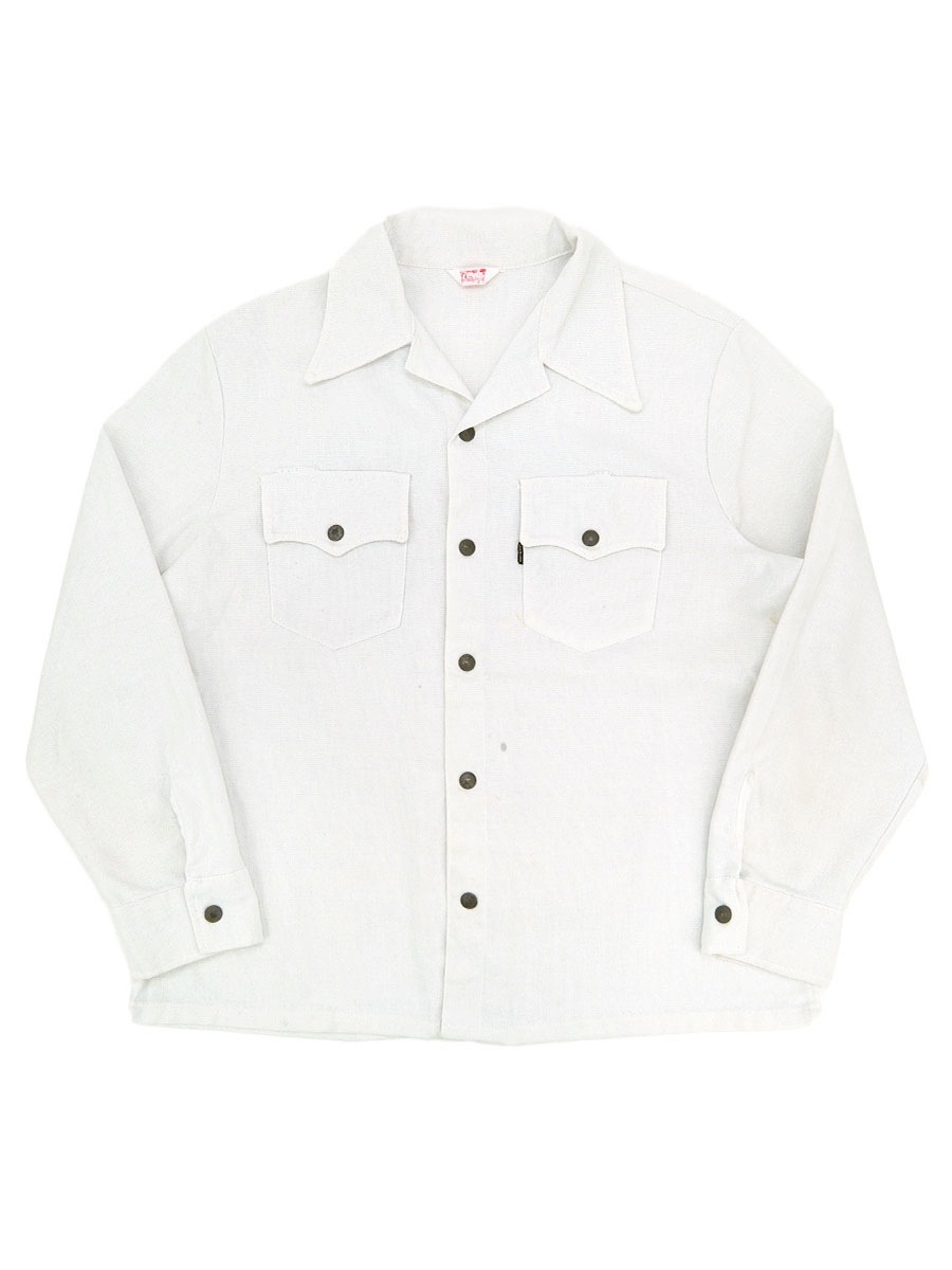 70s Levis リーバイス シャツジャケット 白色 ビックE フラッシャー付 70's Levi's BIG-E シャツジャケット ホワイト 実寸(L位) | すべての
