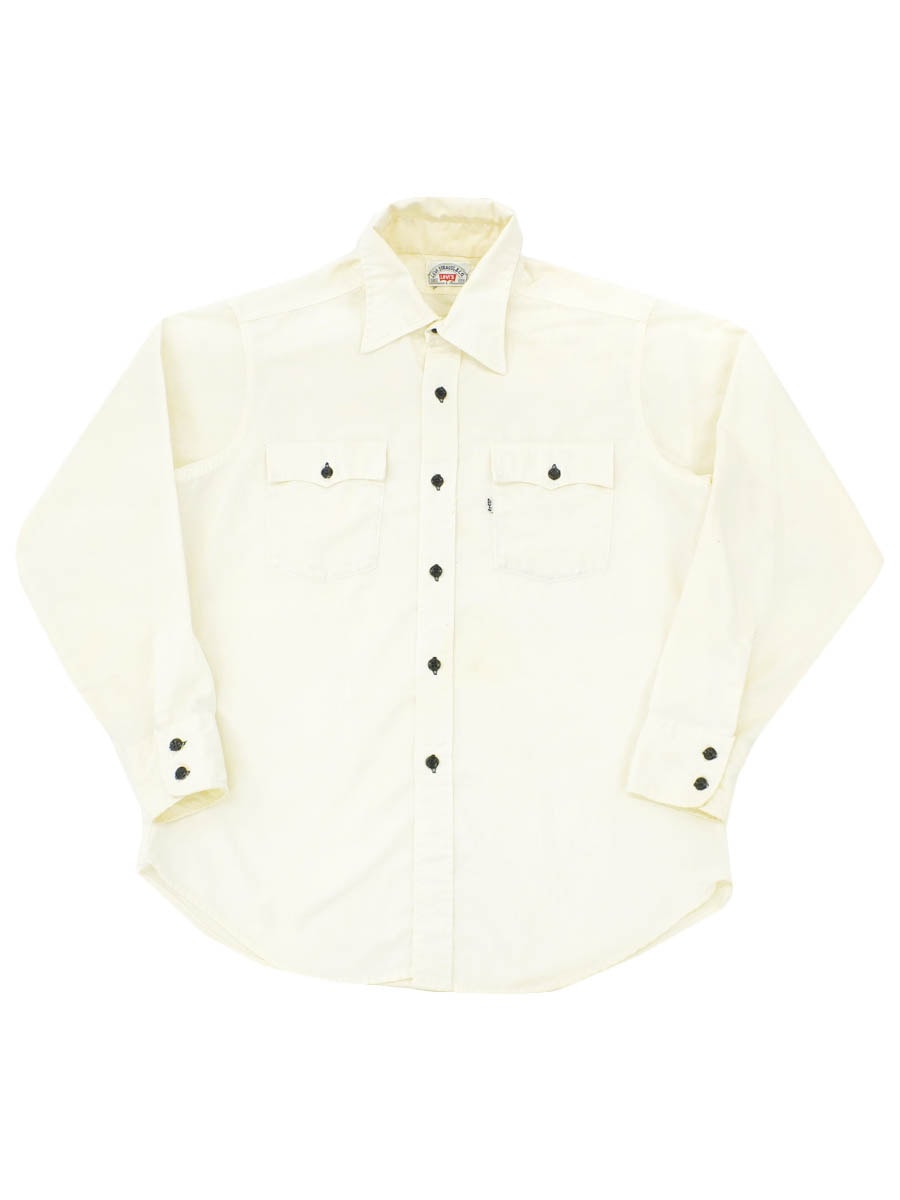 80's Levi's 無地 ロングスリーブシャツ アイボリー 表記(L)