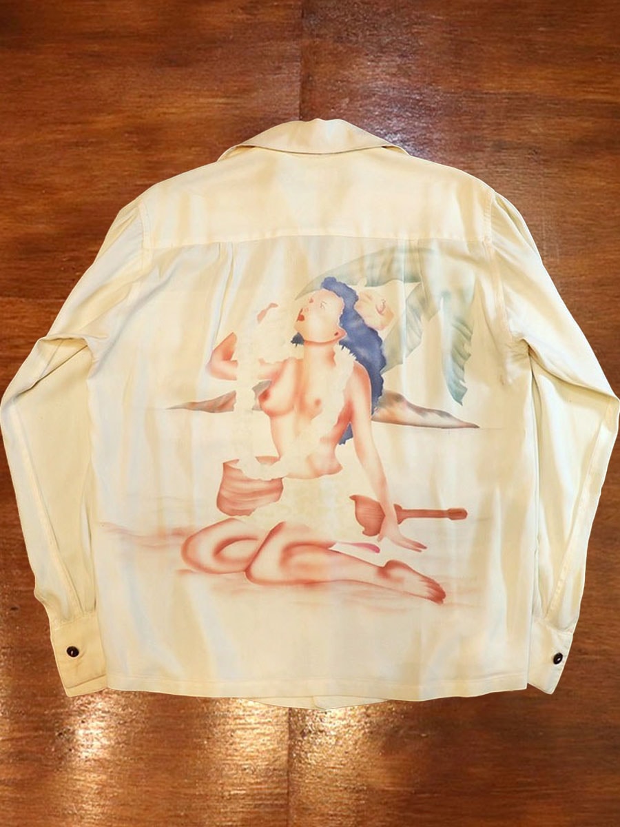 1940s L/S BACK PANEL HAWAIIAN , Size  L