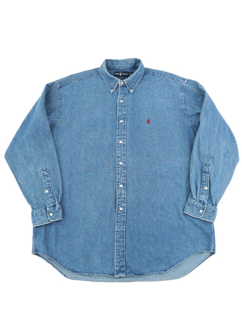 美品　ラルフローレン　デニム　長袖シャツ　BLAIRE M ポニー刺繍ロゴ　青 Ralph Lauren BLAIRE デニムシャツ M 赤ポニー長袖 ブルー 長袖
