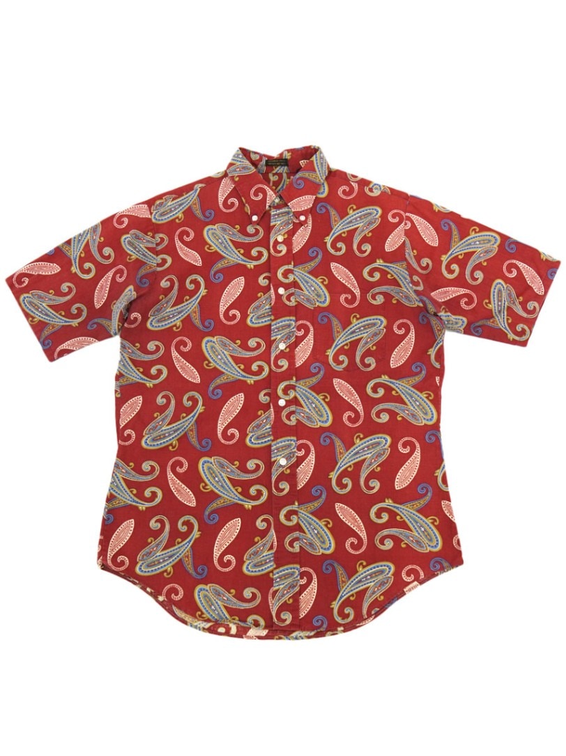 60's～ 3点留め ペイズリー柄 S/Sボタンダウンシャツ 表記(M)