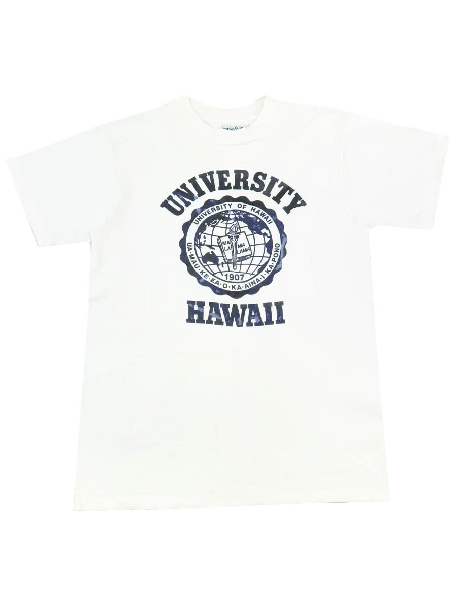 90's Velva Sheen ''UNIVERSITY HAWAII'' 3段フロッキープリント Tシャツ 白 表記(M) USA製
