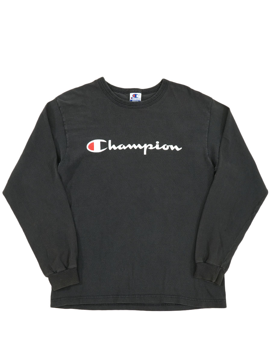 90's チャンピオン スクリプトロゴ ロングスリーブTシャツ 黒 表記(M) USA製