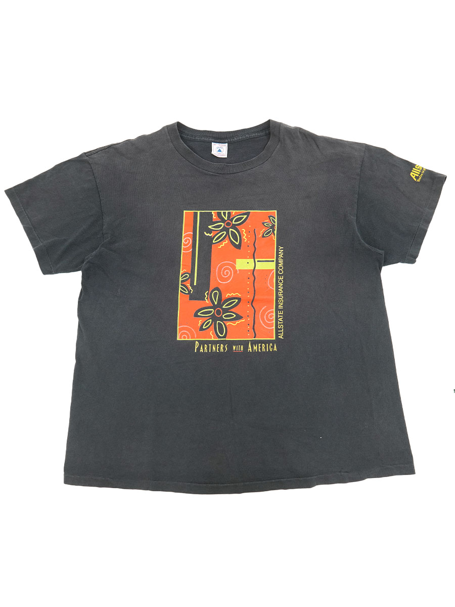 90's DELTA ''PARTNERS WITH AMERICA'' 袖プリント Tシャツ ブラック 表記(XL) USA製