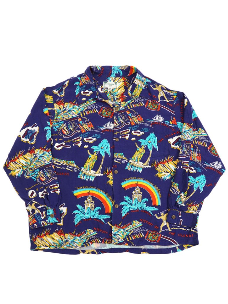 90's KAMEHAMEHA オールオーバープリント 長袖ハワイアンシャツ 表記(XXL)