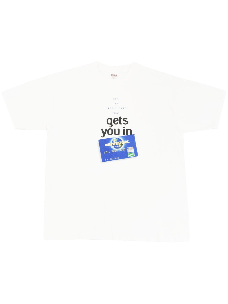 00's try ''GET THE CREDIT CARD THAT gets you in.'' プリントTシャツ ホワイト 表記(XL)