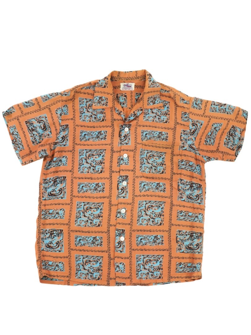 50's KAHANAMOKU オールオーバープリント ハワイアンシャツ 実寸(L位