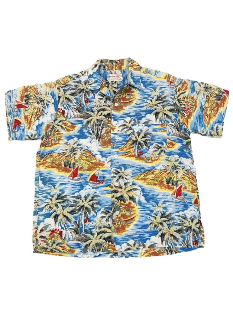 60's ALOHA SHIRTS ループカラー アイランド柄 ハワイアンシャツ 表記(M) ②