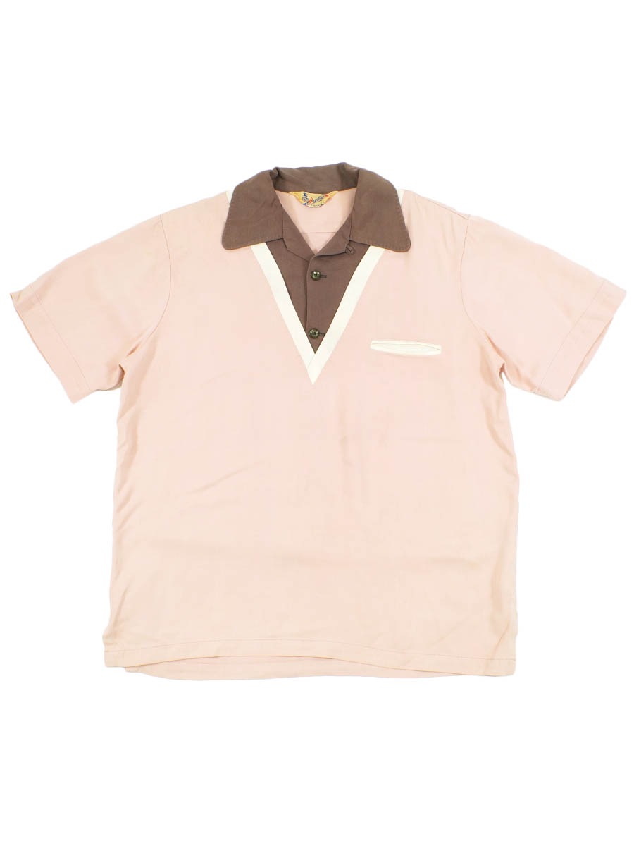 50's Gaylord Vライン切り替え 半袖シャツプルオーバー ライトピンク 表記(M)